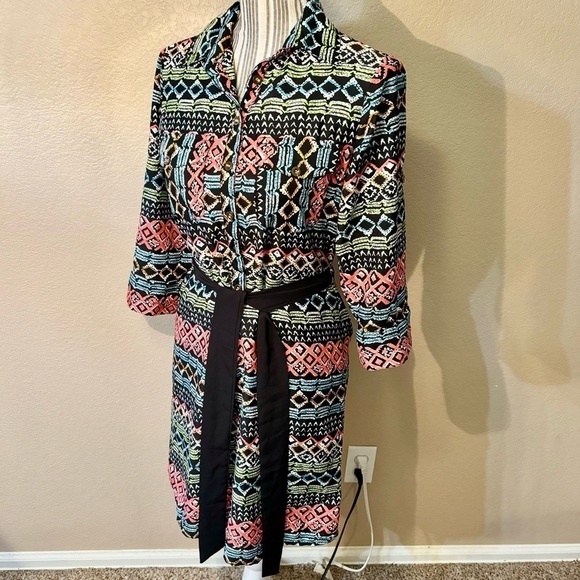 Speed Control Dress Small Black Geometric Pattern Hot Pink Teal Green White - Picture 6 of 16